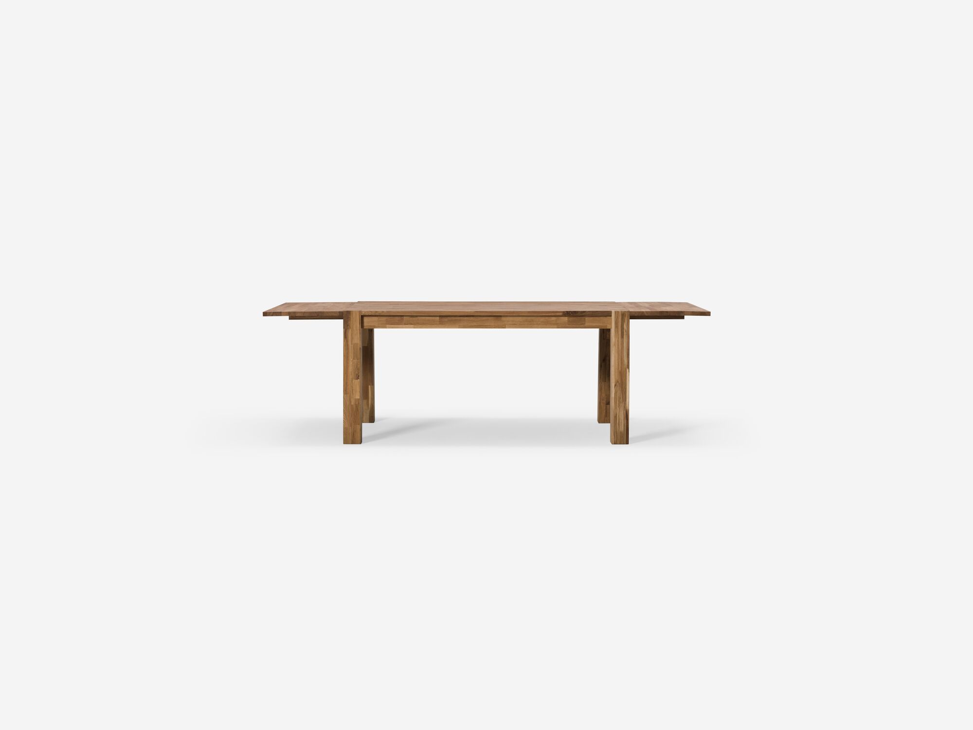 Front view of the small Harvest modern rustic dining table with leaves